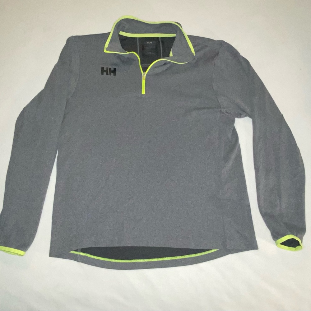 Helly Hansen Gray 1/4 Zip base layer / light Jacket with Neon Yellow Trim